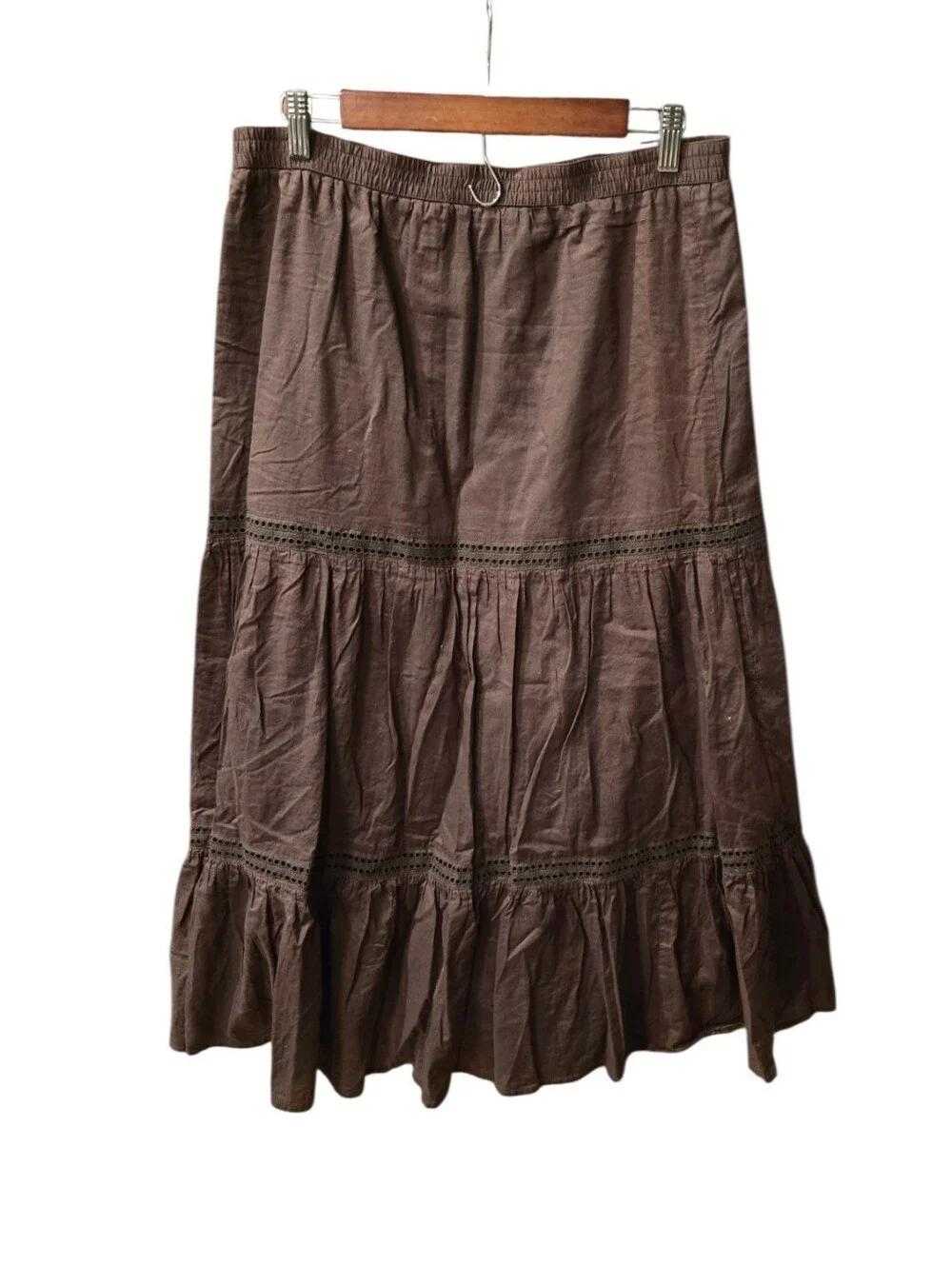 Modern / Y2K Era (RN 54023) Unbranded Tiered Maxi Skirt Brown Small Medium